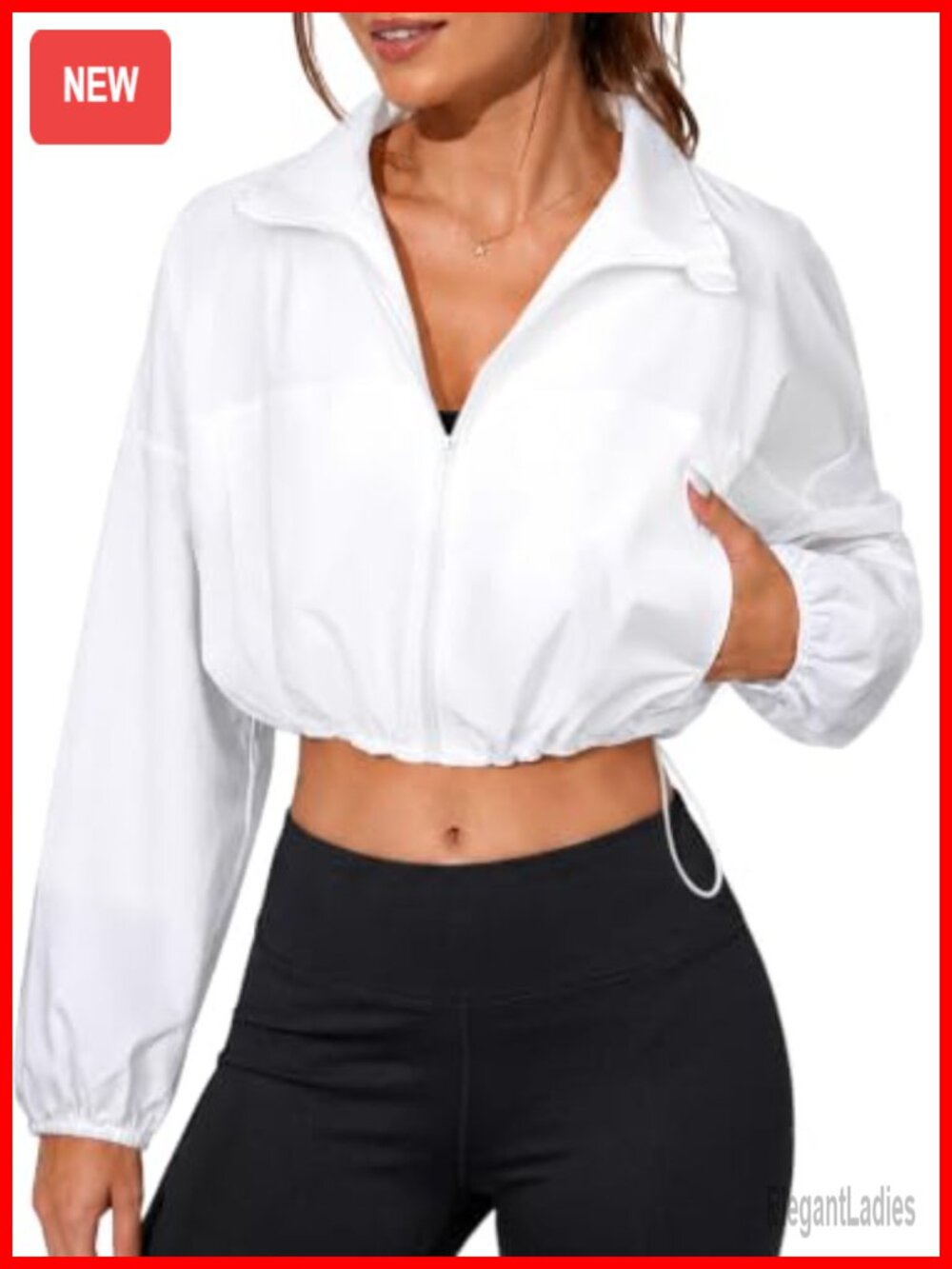 Cropped Windbreaker Jacket Zip Up Collared Athletic Lightweight